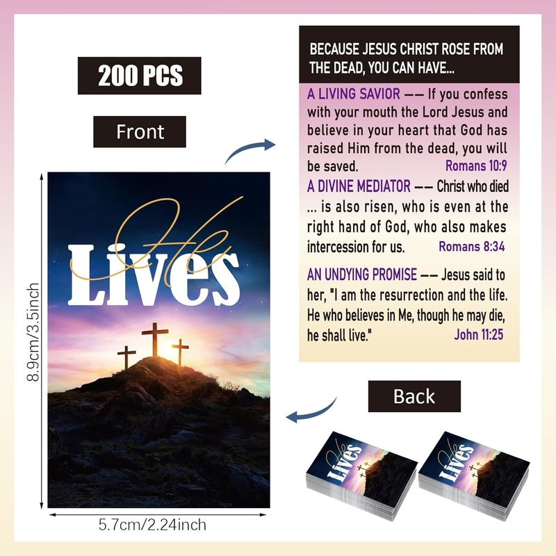 Noveread 200 Pcs Gospel Tract Card Salvation Cards Pocket Holy Postcard Prayer Postcards Christian Inspirational Bible Verses Bookmark for Christian Gift(He Lives) - Image 2